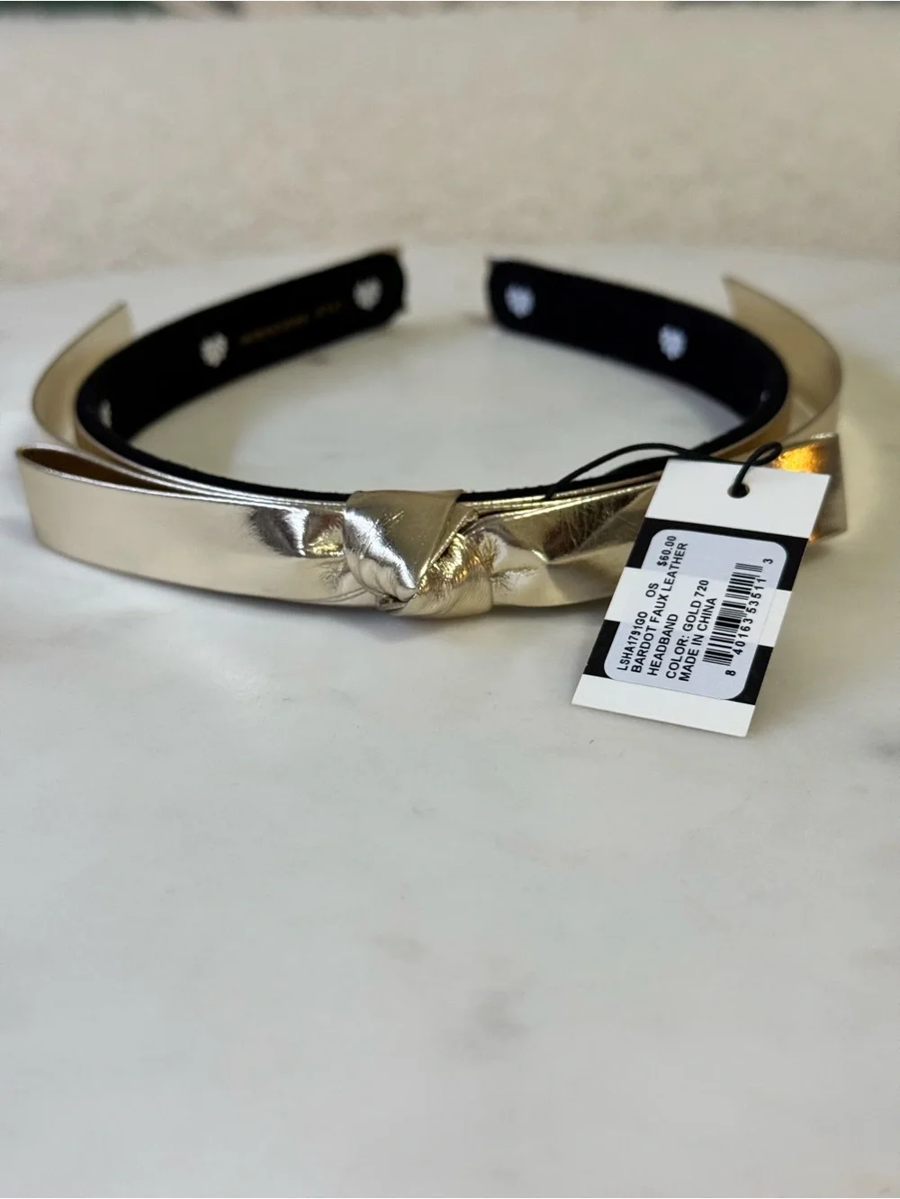 Lele Sadoughi Metallic Gold Slim Headband with Knot Accent NWT